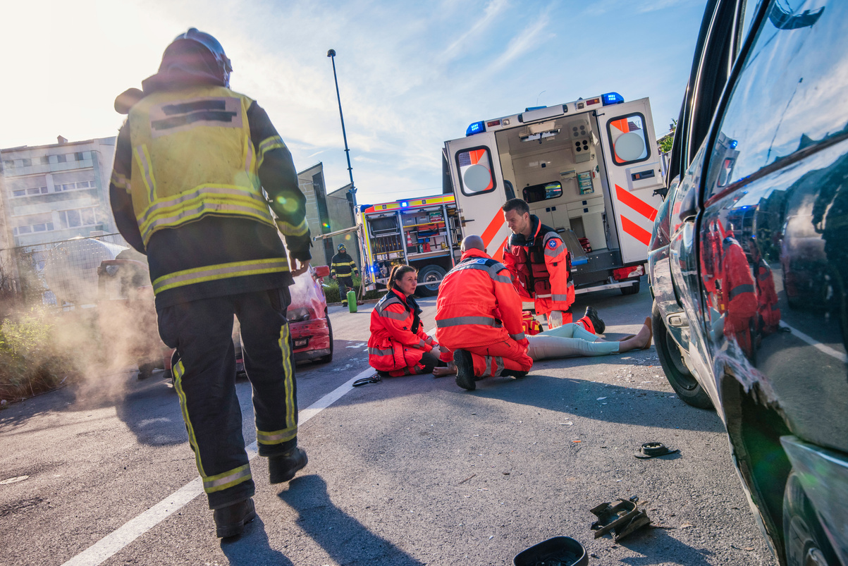 Rescue team on a scene of car accident